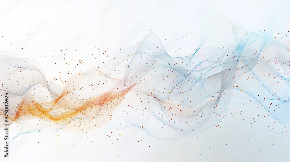 Poster abstract colorful swoosh wave on white background, dynamic movement and light particle flow