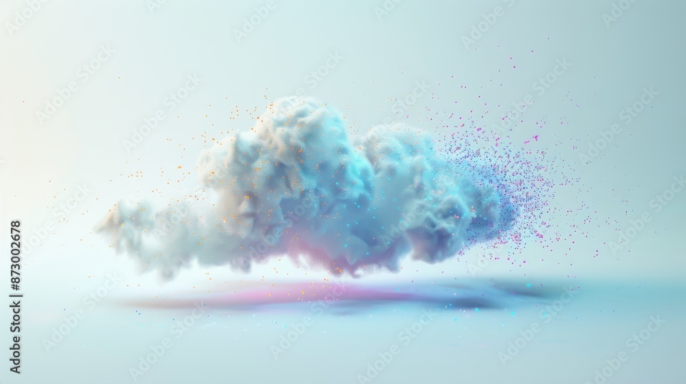 Poster cloud of particles floating in minimalist space, abstract and futuristic concept