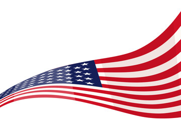 Waving flag of American isolated on white background. Independence day anniversary brochure. United States of America patriotic ribbon poster.
