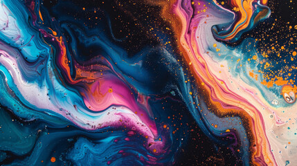 Abstract fluid art with vibrant colors, galaxy theme