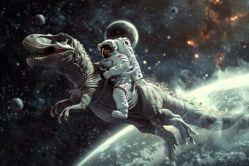 Fototapeta premium Astronaut Riding Dinosaur in Space