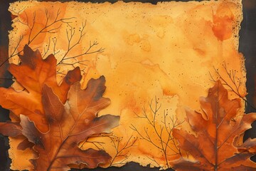 Autumn Leaves on Vintage Paper Background