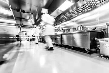 Chefs Working in Spacious Industrial Kitchen.