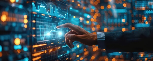 Automated data management, businessman generating reports, KPIs and indicators, intelligent AI technology