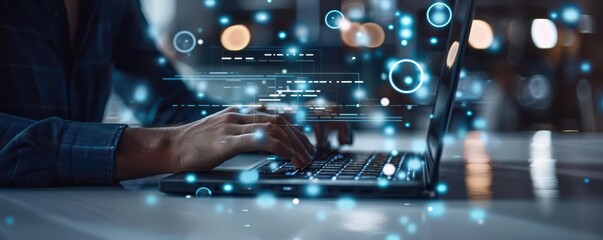 Businessman using laptop, analyzing SEO, promoting website ranking, optimizing search engine traffic