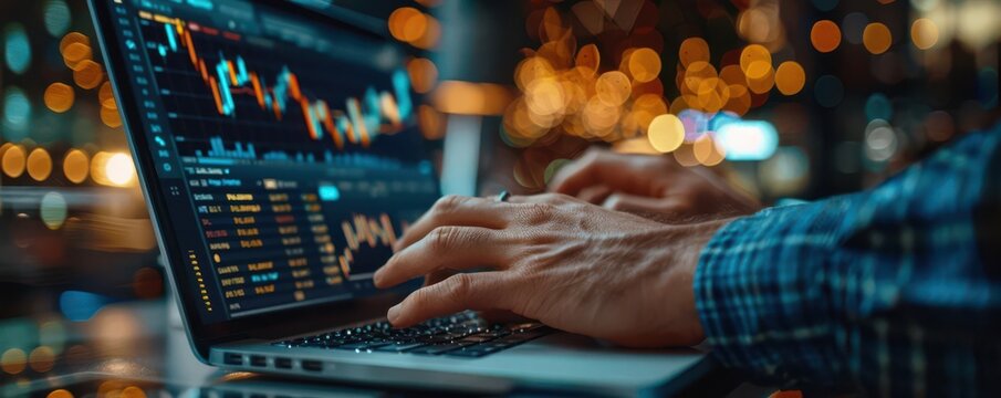 Businessman using laptop, analyzing SEO, promoting website ranking, optimizing search engine traffic