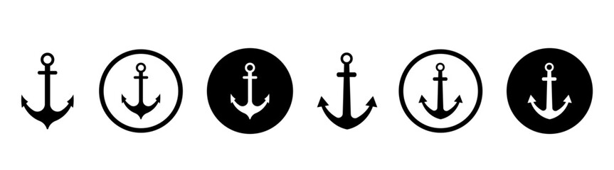 Anchors icons set. Ship anchor or boat anchor flat icon. Nautical symbol. Vector illustration