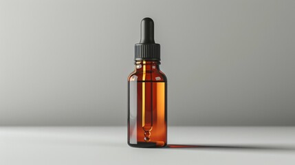 A Single Amber Glass Dropper Bottle Against a Clean White Background. Generative AI