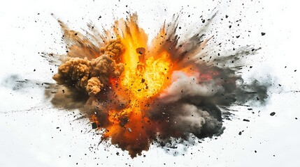 Powerful Explosion in White Background