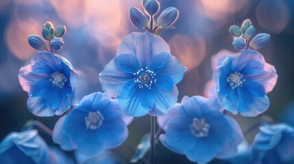 Wedding, invitation, poster, banner project design close up photo of beautiful delphinium flowers with magical atmosphere and soft light nature concept background backdrop