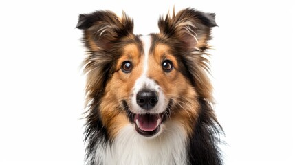 Cheerful Shetland Sheepdog with Adorable Expressions on White Background