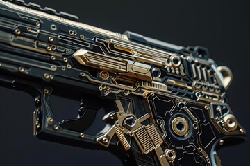 Naklejka premium A futuristic weapons manufacturer designs guns encrusted with precious gems that not only enhance the weapons aesthetic appeal but also channel supernatural energy for increased ac