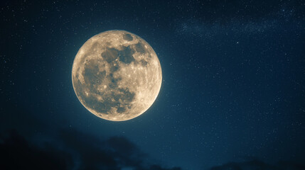 Obraz premium the full moon hanging like a glowing lantern in the crystal clear night sky