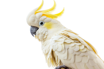 A white and yellow parrot with a yellow crest on its head