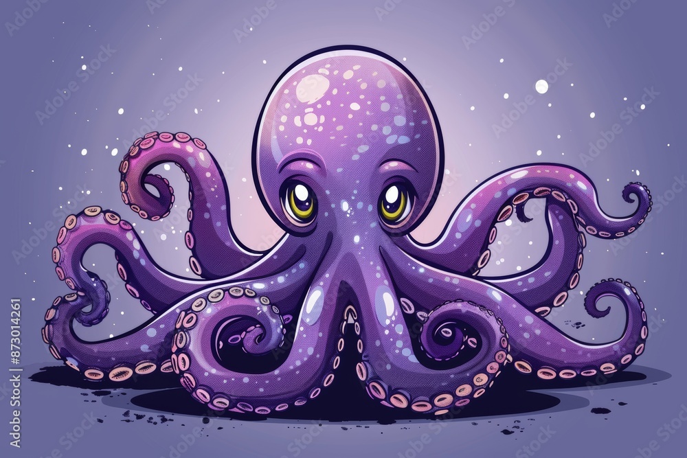 Sticker Cartoon style, cute octopus LOGO 