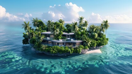 Fototapeta premium A hightech residential project on an enchanted island features smart homes that integrate supernatural elements