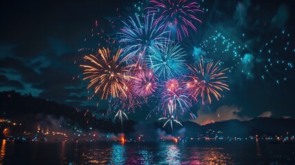 Fireworks in night sky. ai generated