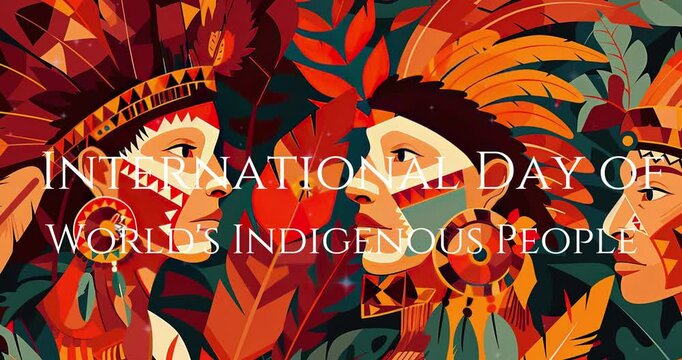 "Design a culturally rich copy space background for International Day of World's Indigenous People, incorporating traditional symbols, vibrant indigenous artwork, and earthy tones