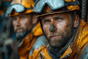 An exhausted worker with a helmet and a dirty face takes a much-needed break, reflecting the hard work and perseverance required in physically demanding jobs at a modern construction site.