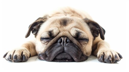 Obraz premium Adorable Sleepy Pug with Cute Face Expression on White Background