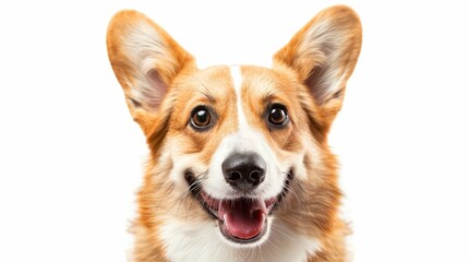 Adorable Pembroke Welsh Corgi with a Satisfied Expression on White Background