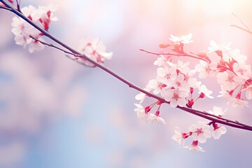 blurred background with branches and cherry blossoms with generative ai