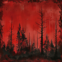 Vecror image of forest on the red background