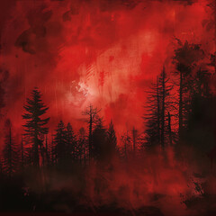 Vecror image of forest on the red background