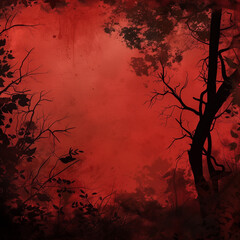 Vecror image of forest on the red background