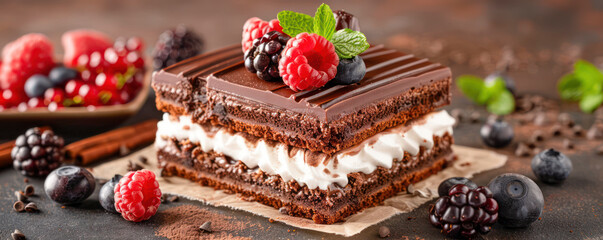 Indulge in Delicious and Healthy Desserts Fresh Fruit and Chocolate Cake with Whipped Cream, the Perfect Treat for Any Occasion This recipe uses fresh, seasonal ingredients to create a decadent