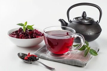 Tête de bayas transparent with turquoise parchment on a white table
