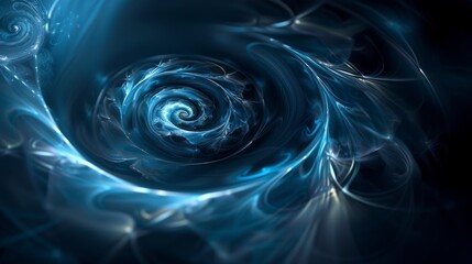 Fototapeta premium A black background from which a blue spiral emerges