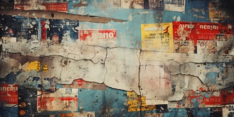 Fototapeta premium Urban Wall with Posters and Cracks