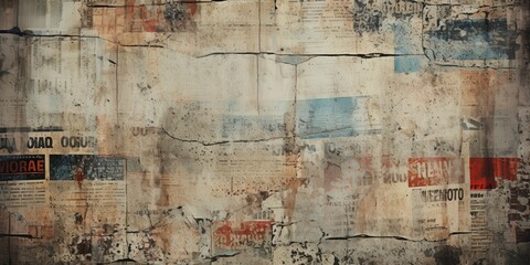 Fototapeta premium Vintage Wall Texture with Torn Newspaper