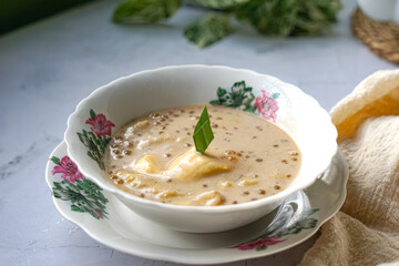 Pengat pisang, a Malay traditional dessert made of banana cooked with palm sugar and coconut milk.