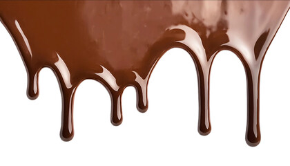 Melted brown chocolate dripping on transparent background