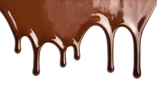 Melted brown chocolate dripping on transparent background