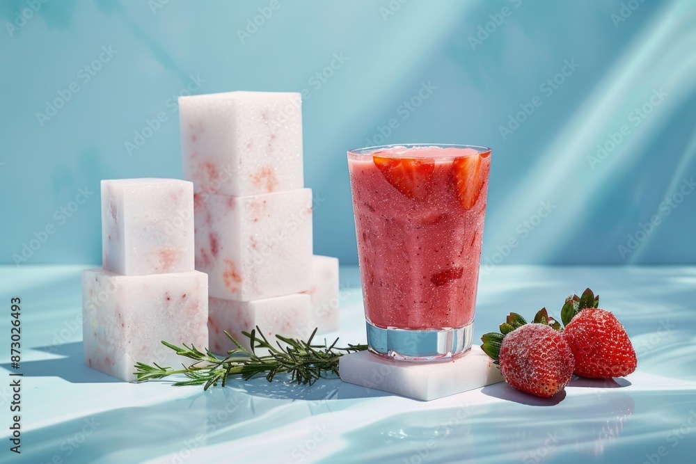 Poster refreshing strawberry smoothie with summer vibes