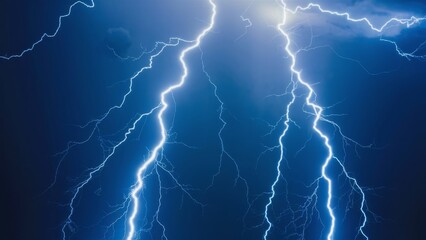  intense blue lightning illuminating the dark night sky