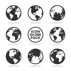 Earth globe icon set. earth hemispheres with continents. world map in globe shape isolated on white background. vector