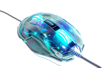 A computer mouse with a blue and green design