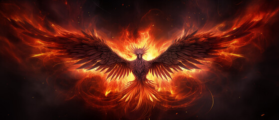 Magnificent Fiery Phoenix Spreading Its Wings