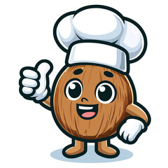 coconut mascot character in chef costume giving thumbs up
