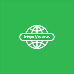 Simple line globe icon with green background. Go to web symbol icon vector illustration