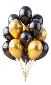 golden and black festival bloons in groups isolated on white
