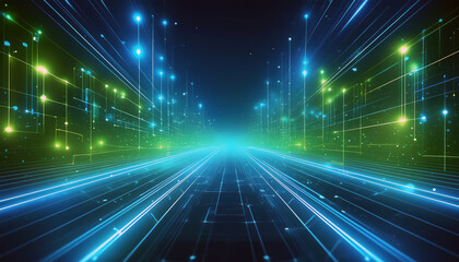 Obraz premium Visualization of the movement of a large data stream in space, processing of a large volume of big data