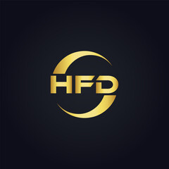 HFD logo. H F D design. White HFD letter. HFD, H F D letter logo design. H F D letter logo design in GOLD, GOLDEN LOGO, THREE, style. letter logo set in one artboard. H F D letter logo vector design.	