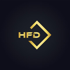 HFD logo. H F D design. White HFD letter. HFD, H F D letter logo design. H F D letter logo design in GOLD, GOLDEN LOGO, THREE, style. letter logo set in one artboard. H F D letter logo vector design.	