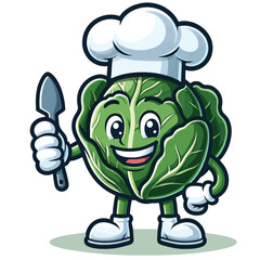 Cute cabbage cartoon mascot wearing chef costume