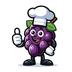 grape mascot character in chef costume giving thumbs up